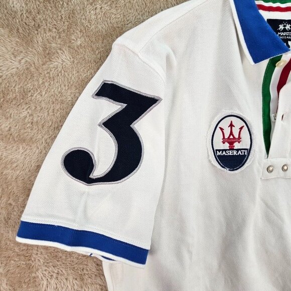 Vintage La Martina Maserati Polo Shirt Official Merchandise White 2004 Mens Sz M - Picture 7 of 14